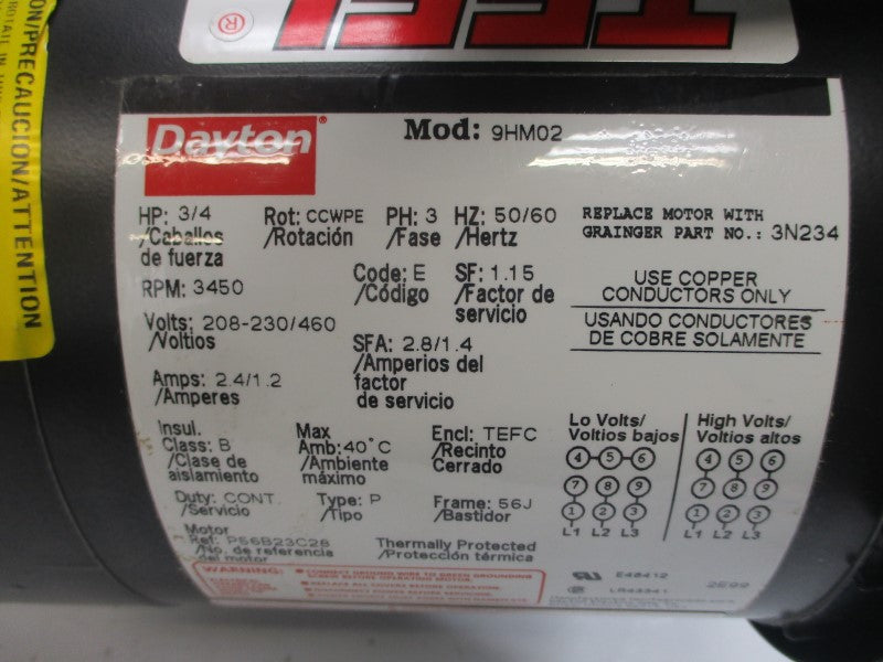 TEEL 2P107 W/ DAYTON 9HM02 208-230/460V 2.4/1.2A NSMP