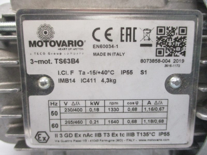 MOTOVARIO TS63B4 265/460V 1.18/0.68A NSNP