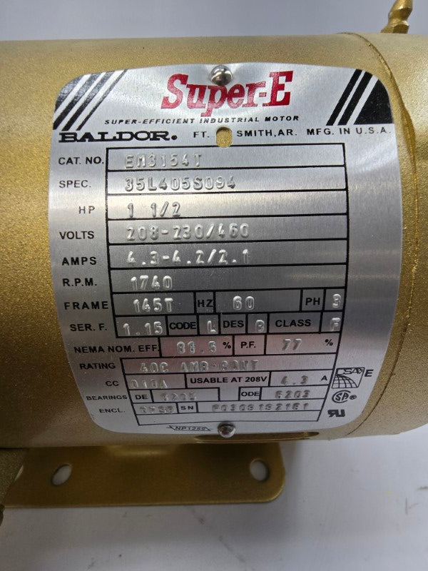 BALDOR EM3154T 35L405S094 208-230/460V 4.3-4.2/2.1A NSMP