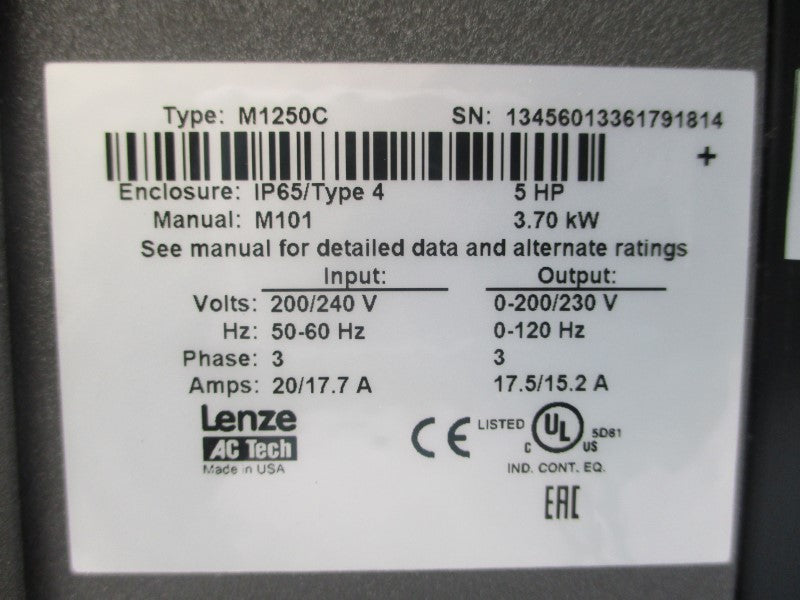 LENZE M1250C 13456013 200/240VAC 20/17.7A NSMP