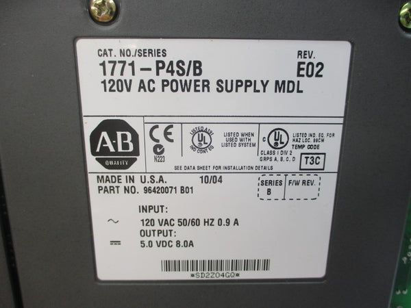 ALLEN BRADLEY 1771-P4S SER. B 120VAC 0.9A REV. E02 NSMP