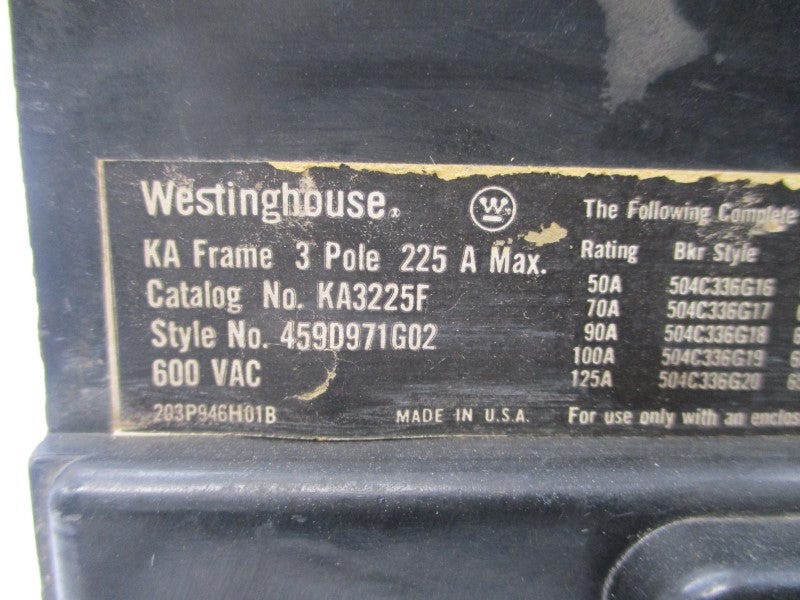 WESTINGHOUSE KA3225F 459D971G02 600VAC 225A UNMP
