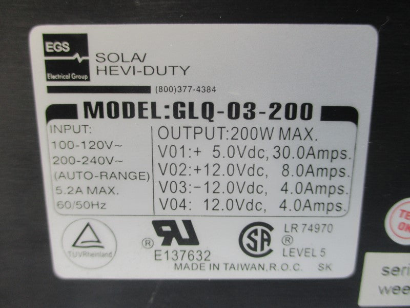 SOLA HEVI-DUTY GLQ-03-200 200-240V 5.2A NSNP