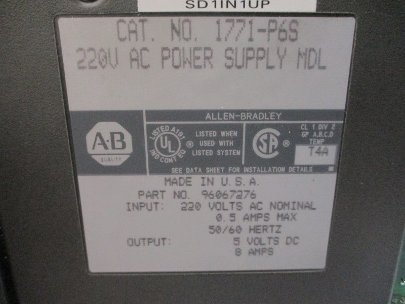 ALLEN BRADLEY 1771-P6S 220VAC 8A NSMP