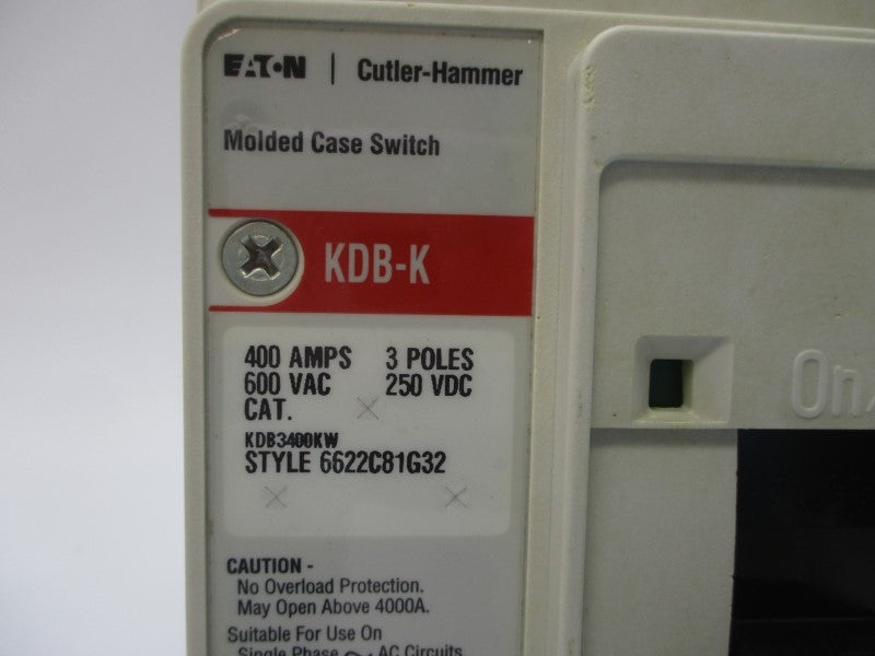 CUTLER HAMMER KDB3400KW 6622C81G32 SER. C 600VAC 400A (AS PICTURED) NSMP