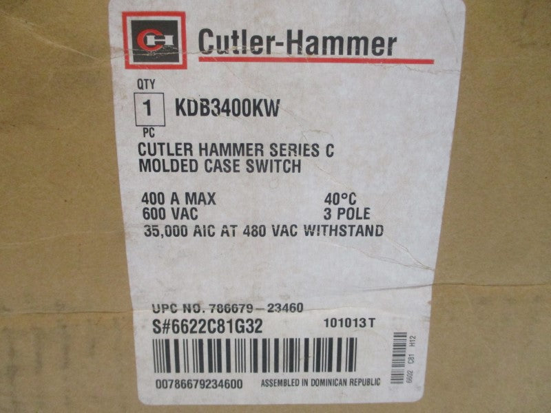 CUTLER HAMMER KDB3400KW 6622C81G32 SER. C 600VAC 400A (AS PICTURED) NSMP