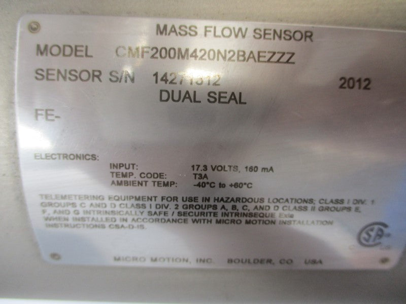 MICRO MOTION CMF200M420N2BAEZZZ 17.3V 550PSI NSNP
