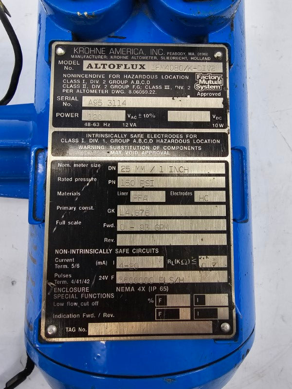 KROHNE IFM4080/K-DIV2 120VAC 150PSI 1" UNMP