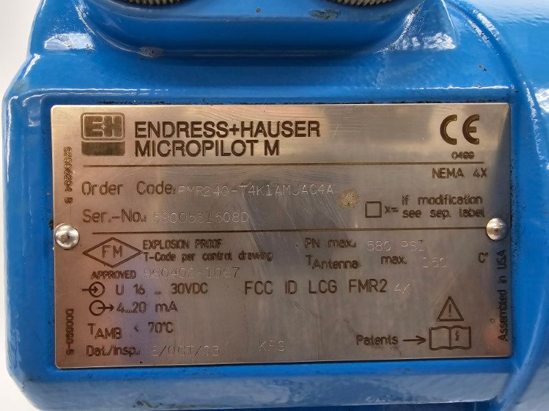 ENDRESS+HAUSER FMR240-T4K1AMJAC4A 16-30VDC 580PSI NSNP
