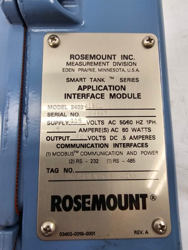 ROSEMOUNT 3402A1BE1 115V .5A NSNP