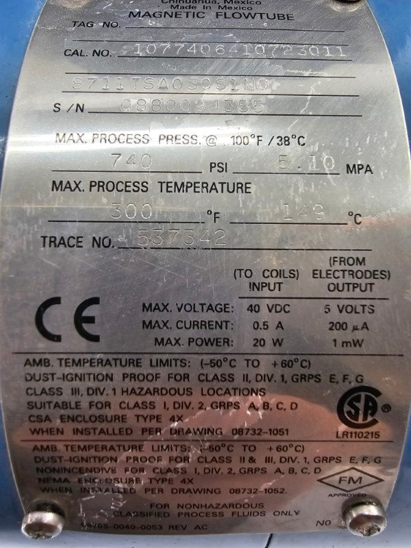 ROSEMOUNT 8712CT12N0 115VAC 1A 740PSI UNMP