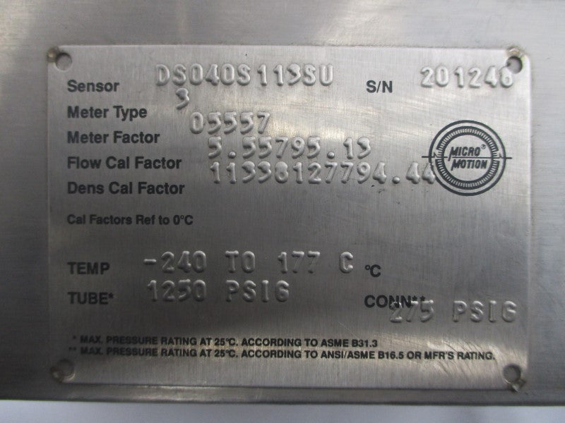 MICRO MOTION DS040S113SU 15V 275PSI NSNP