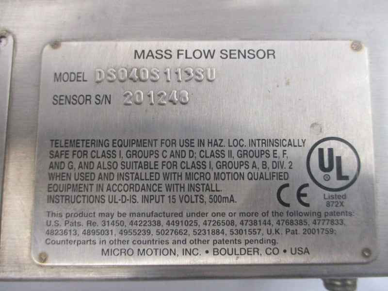 MICRO MOTION DS040S113SU 15V 275PSI NSNP