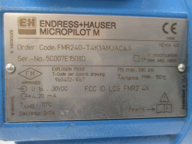 ENDRESS+HAUSER FMR240-T4K1AMJAC4A 16-30VDC 580PSI NSNP