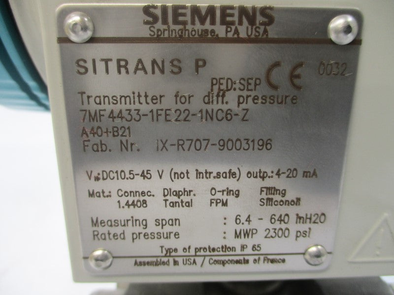 SIEMENS 7MF4433-1FE22-1NC6-Z 10.5-45VDC 2300PSI NSMP