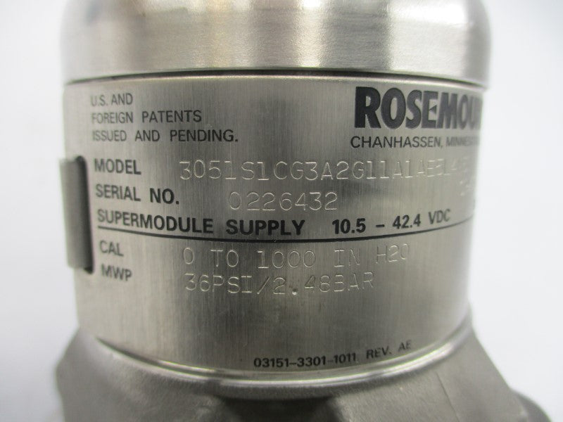 ROSEMOUNT 3051S1CG3A2G11A1AE5L4M5 10.5-42.4VDC 36PSI NSNP