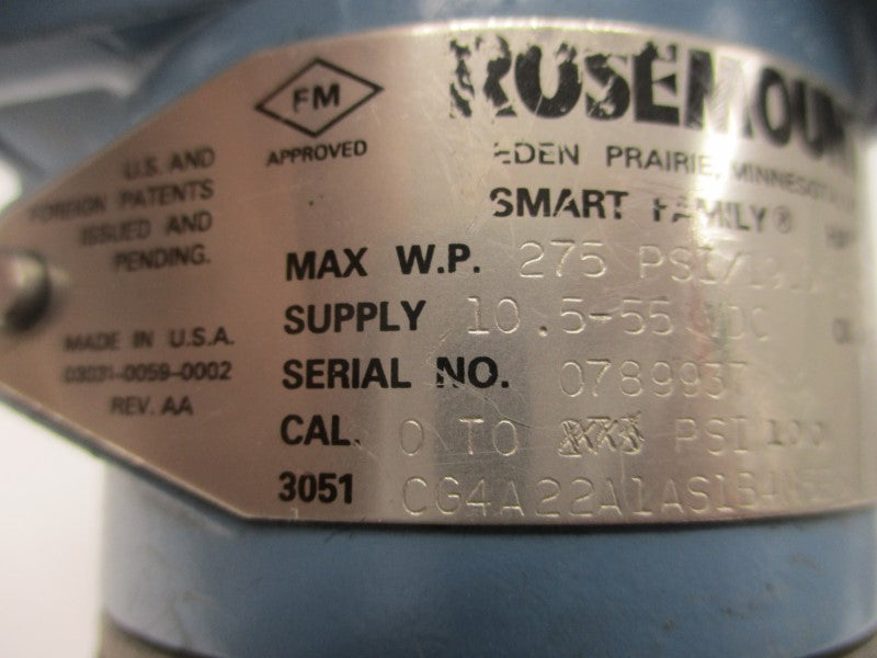 ROSEMOUNT 3051CG4A22A1AS1B4M5E5 10.5-55VDC 275PSI UNMP