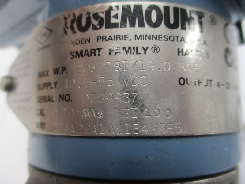 ROSEMOUNT 3051CG4A22A1AS1B4M5E5 10.5-55VDC 275PSI UNMP
