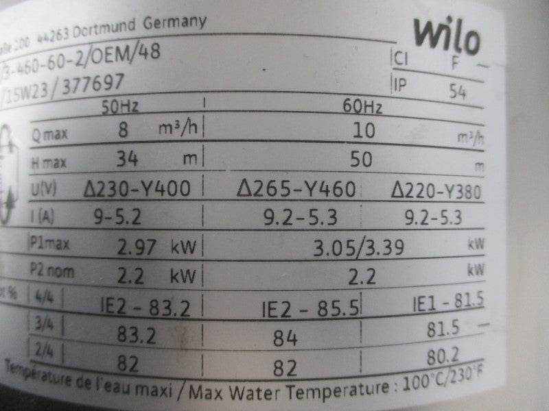 WILO MH1403N-1/E/3-460-60-2/OEM/48 230-400V 9-5.2A NSNP