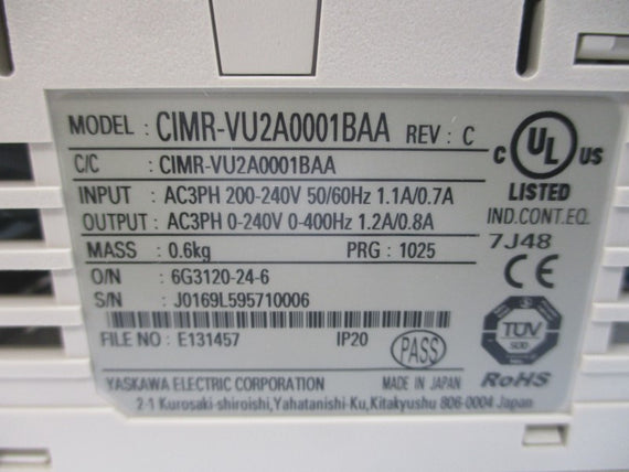YASKAWA ELECTRIC CIMR-VU2A0001BAA 200-240VAC 1.1/0.7A REV. C NSMP