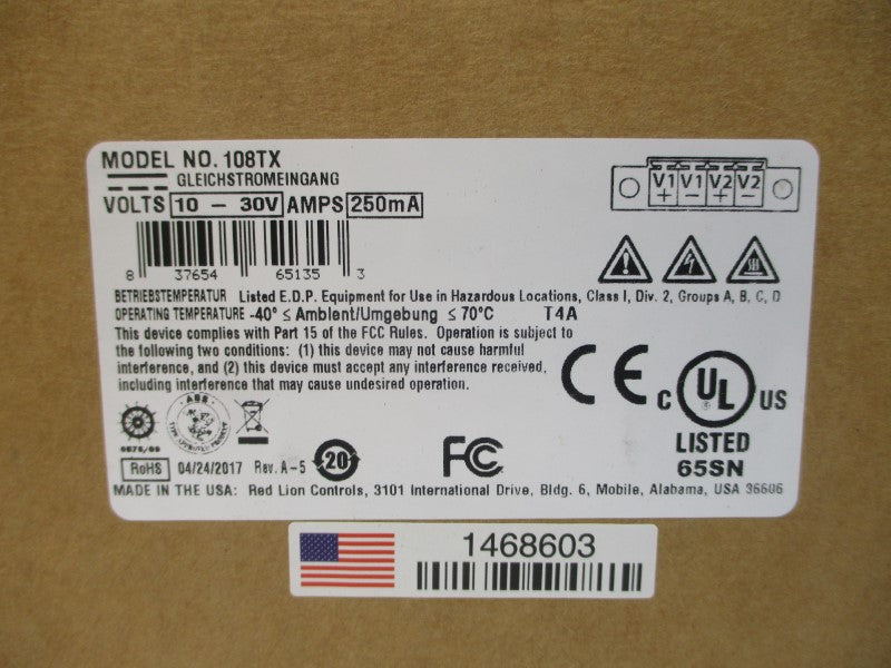 RED LION CONTROLS 108TX 10-30V 250A REV. A-5 NSMP