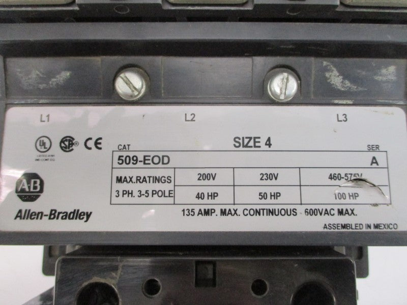 ALLEN BRADLEY 509-EOD SER. A 110/115-120V 135A (AS PICTURED1) NSNP
