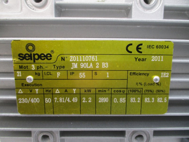 SEIPEE JM90LA2B3 230/400V 7.81/4.49A NSMP