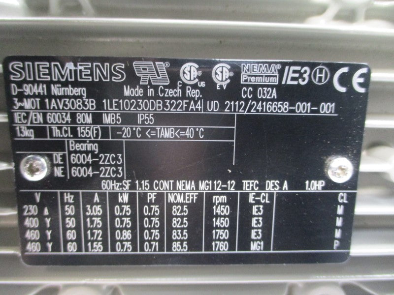 SIEMENS 1AV3083B 1LE10230DB322FA4 460V 3.05A NSNP