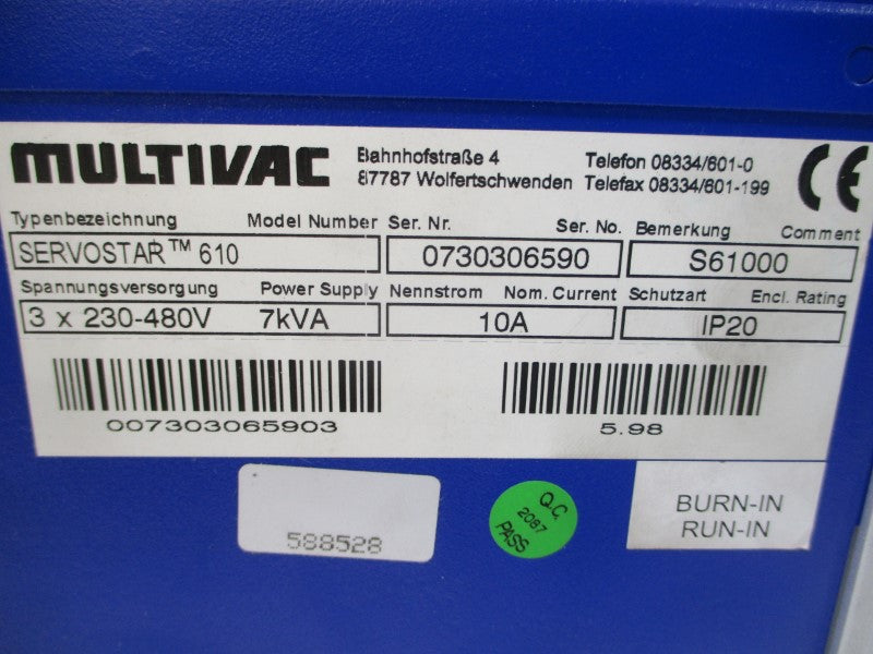 MULTIVAC SERVOSTAR610 S61000 230-480V 10A NUPI