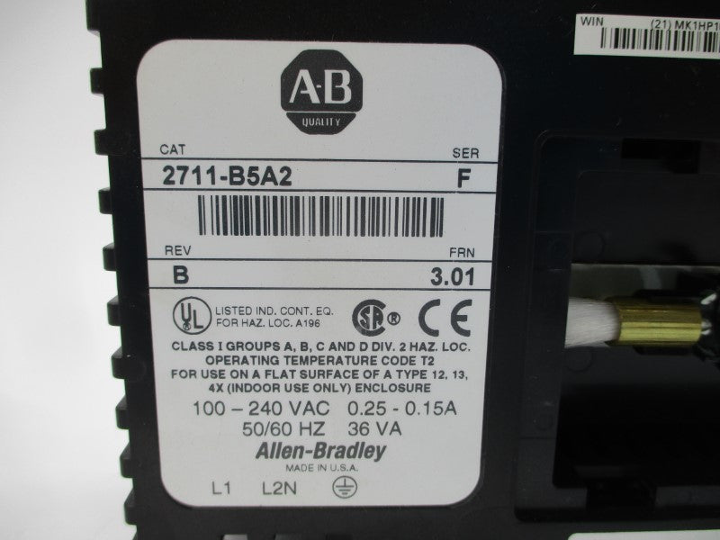 ALLEN BRADLEY 2711-B5A2 SER. F F/W 3.01 100-240VAC 0.25-0.15A REV. B (AS PICTURED) NSNP