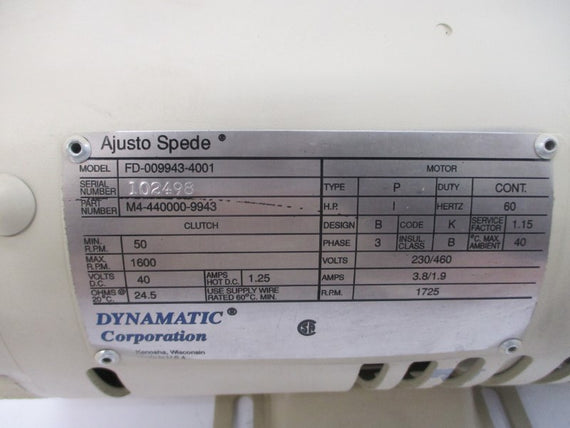 DYNAMATIC FD-009943-4001 M4-440000-9943 40VDC 1.25A (AS PICTURED) NSMP