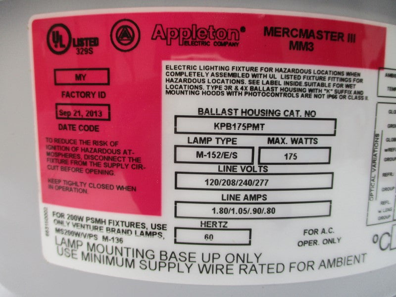 APPLETON KPB175PMT 277V 1.80A NSNP