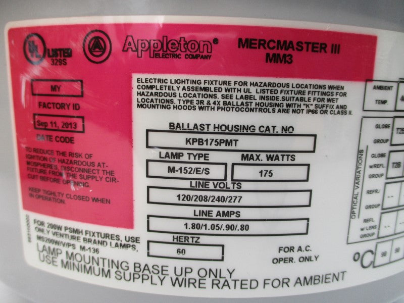 APPLETON KPB175PMT 277V 1.80A NSMP
