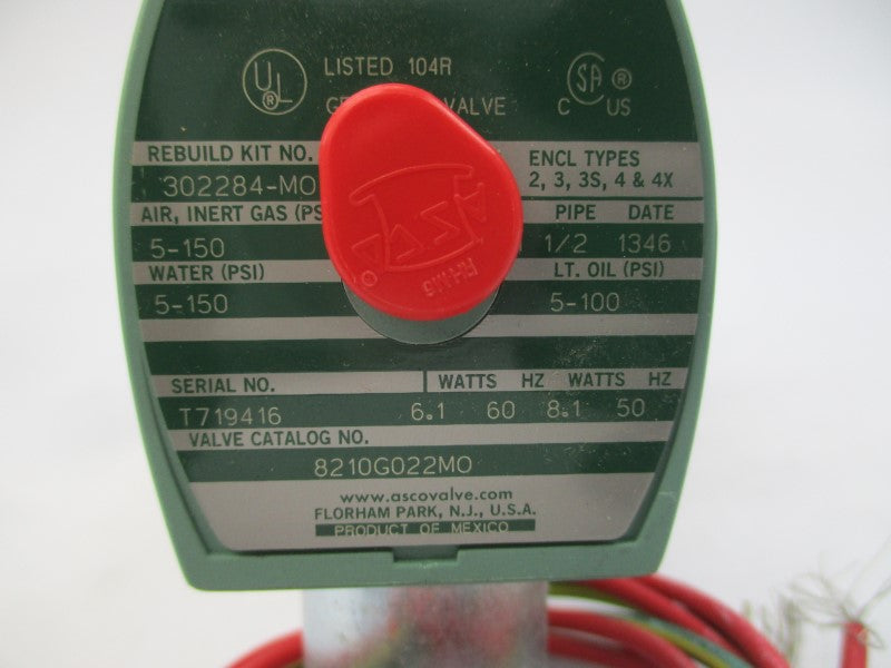 ASCO 8210G022MO 110/120V 5-150PSI 1-1/2" NSMP