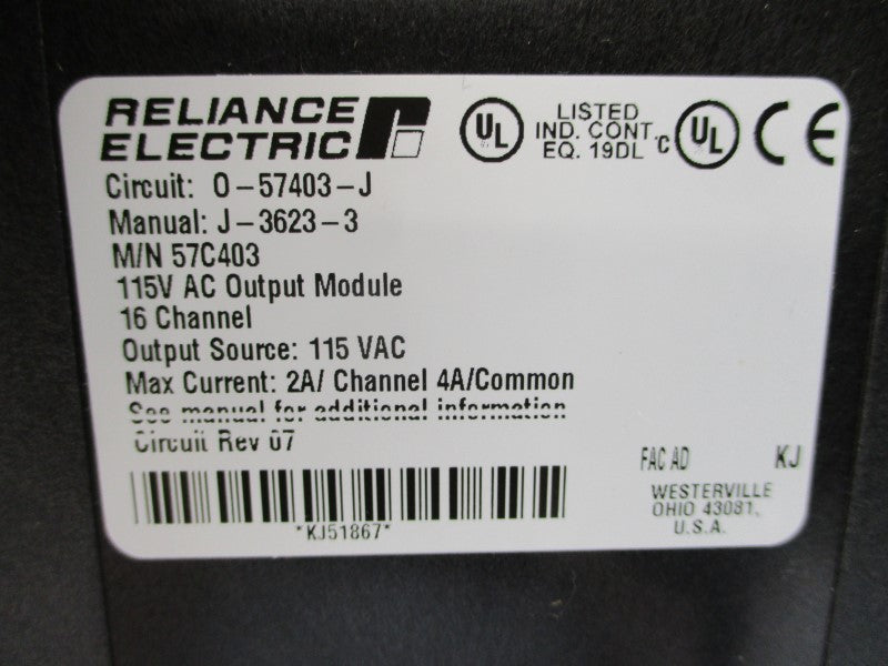 RELIANCE ELECTRIC 0-57403-J 57C403 REV. 07 115VAC 2A NSMP