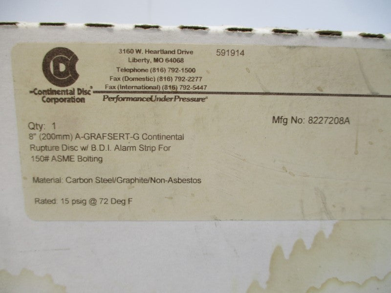 CONTINENTAL DISC 8227208A 15PSI 8" NSMP