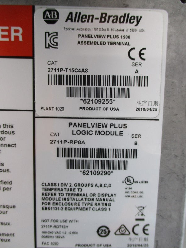 ALLEN BRADLEY 2711P-T15C4A8 SER. A NSMP