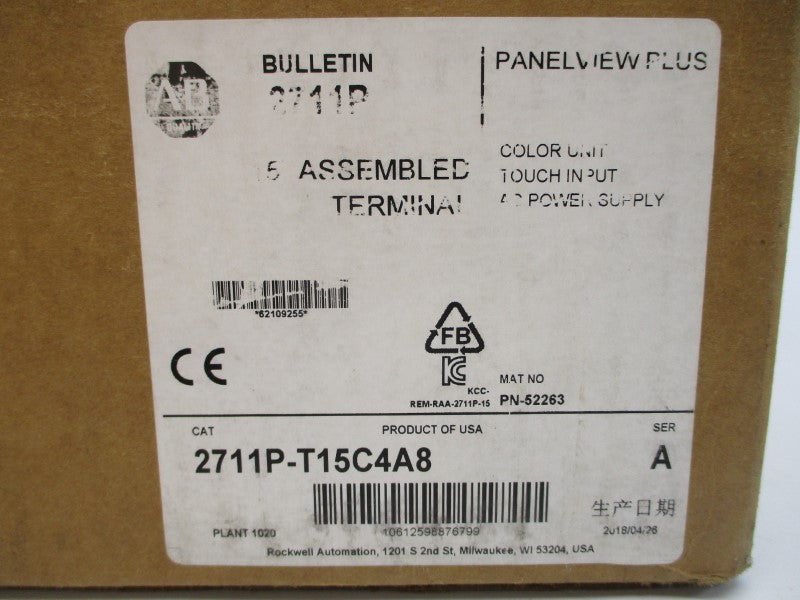 ALLEN BRADLEY 2711P-T15C4A8 SER. A NSMP
