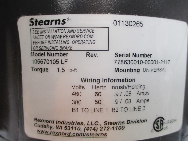 STEARNS 105670105LF 10532803 380/460V .9/.08A NSMP