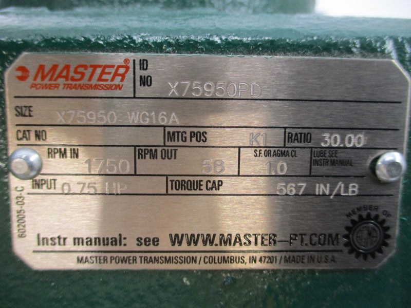 MASTER POWER TRANSMISSION 35W590-008654 W/ X75950-WG16A 208-230/460V 3.2-3/1.5A NSNP