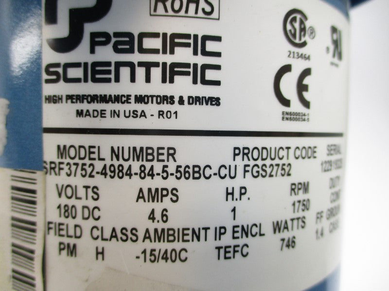 PACIFIC SCIENTIFIC SRF3752-4984-84-5-56BC-CU 180VDC 4.6A NSNP