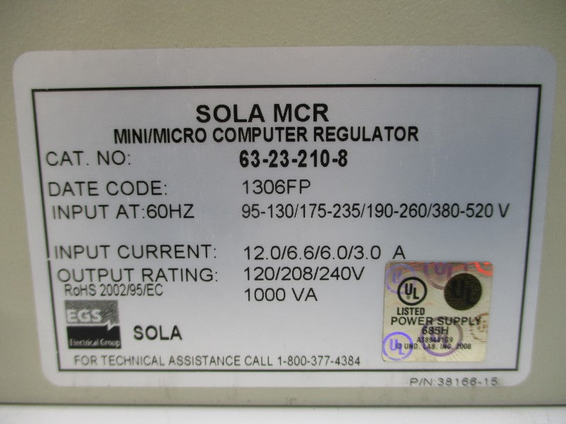 SOLA 63-23-210-8 380-520V 6.0/3.0A UNMP