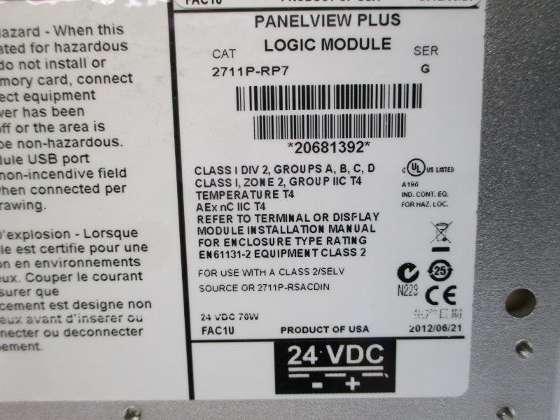 ALLEN BRADLEY 2711P-T15C4D7 SER. A 24VDC (BR/WH) NSMP