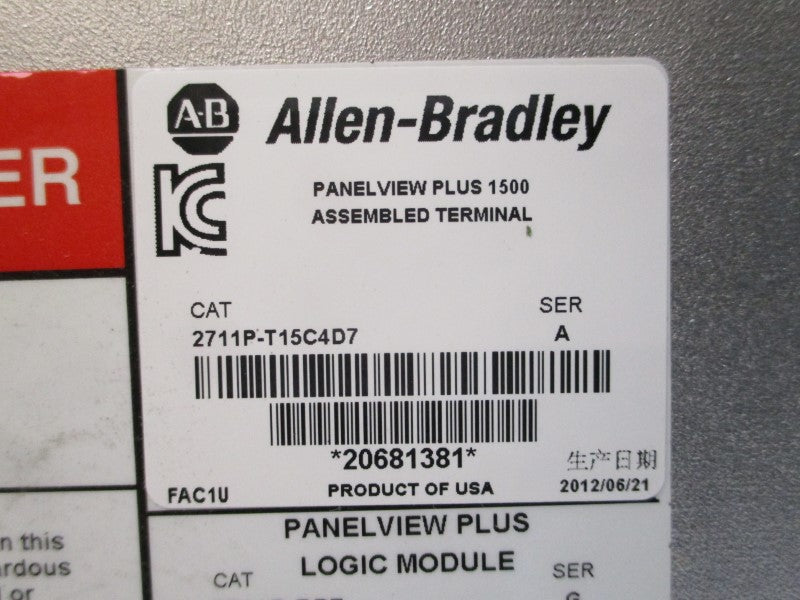 ALLEN BRADLEY 2711P-T15C4D7 SER. A 24VDC (BR/WH) NSMP
