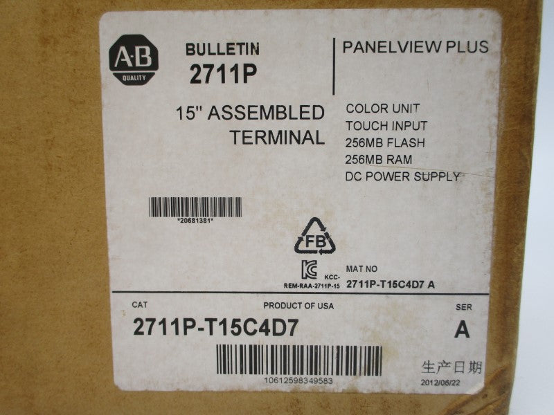 ALLEN BRADLEY 2711P-T15C4D7 SER. A 24VDC (BR/WH) NSMP