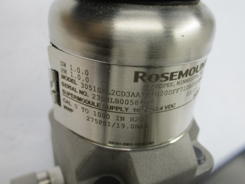 ROSEMOUNT 3051SAL2CD3AA1A1020DFF71DA00L4M5Q4 10.5-42.4VDC 275PSI NSMP
