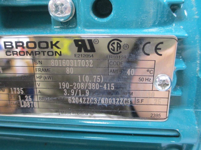 BROOK CROMPTON BA4M001-4D WU-DA80MS-D4 230/460V 3.4/1.7A NSMP
