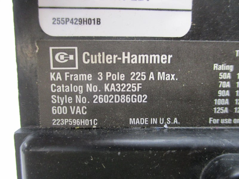 CUTLER HAMMER KA3225F 2602D86G02 600VAC 90A TRIP NSNP