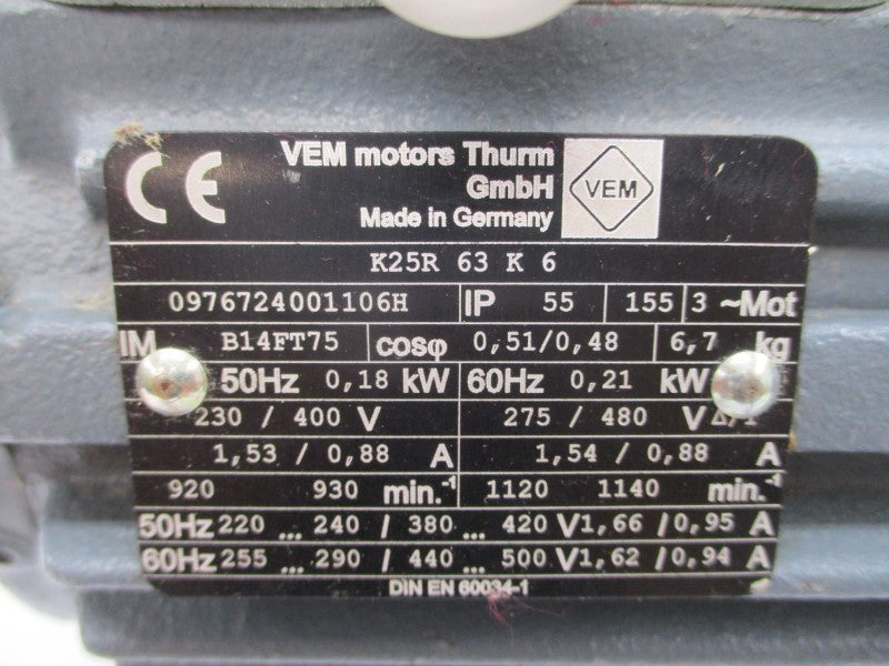 VEM MOTORS K25R63K6 0976724001106H 230/400V 1.53/0.88A NSNP