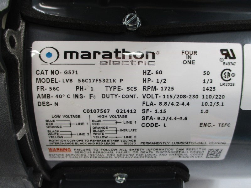 MARATHON ELECTRIC G571 56C17F5321K 115/208-230V 8.8/4.2-4.4A NSMP